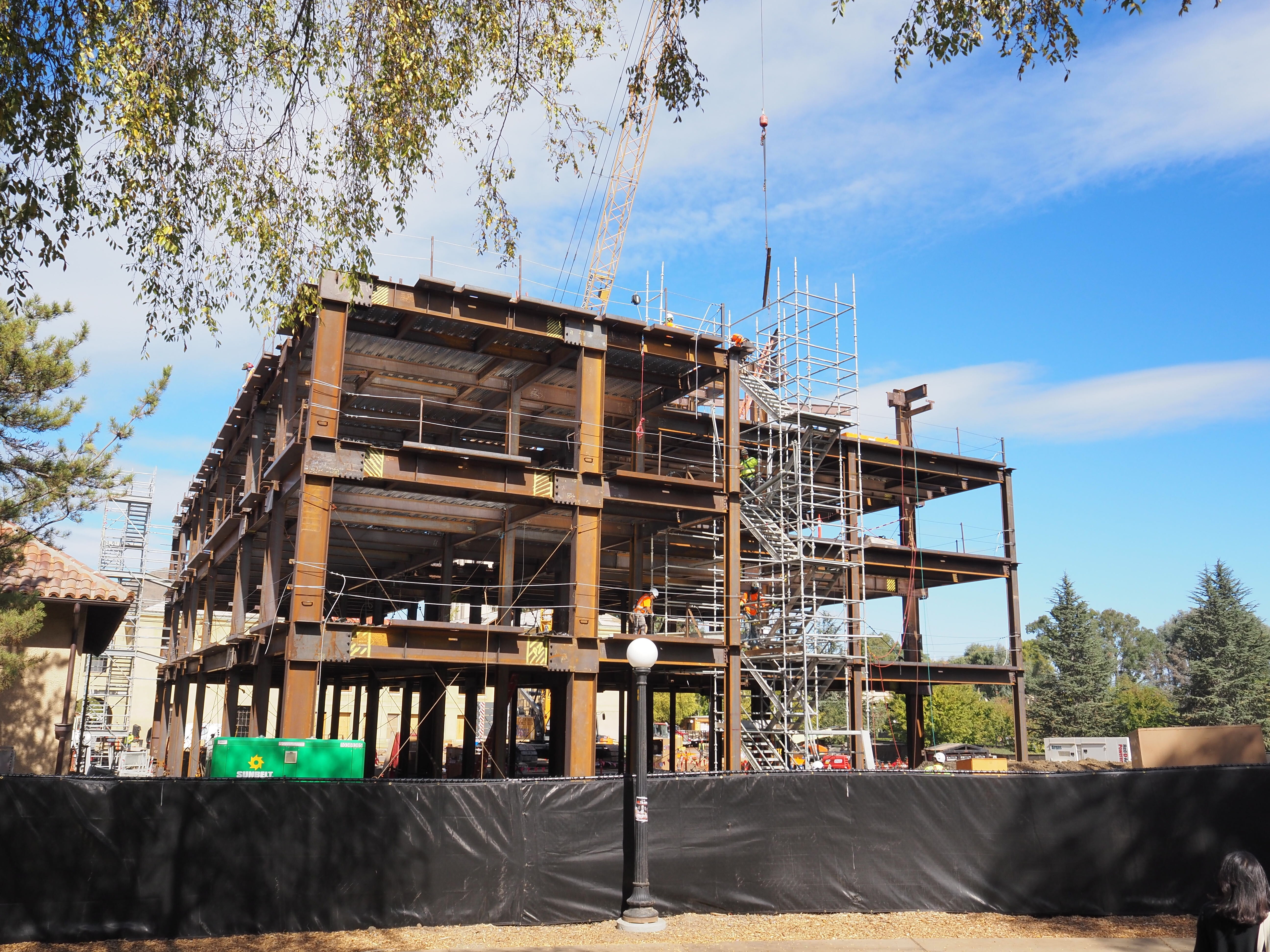 Steel beams are being installed on the South building