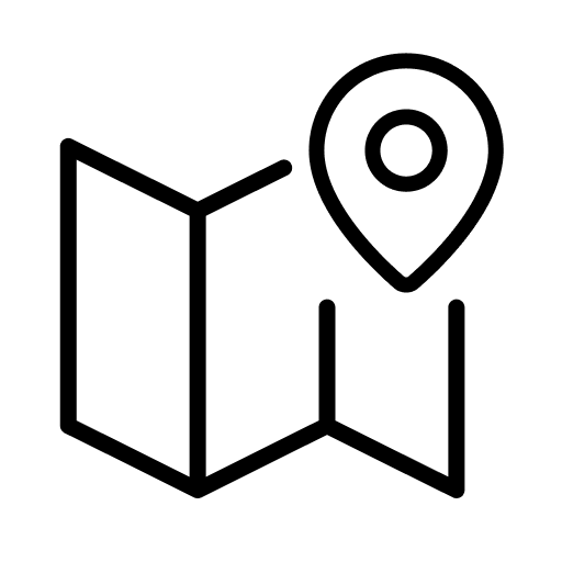 Icon with map pin and representation of a paper map
