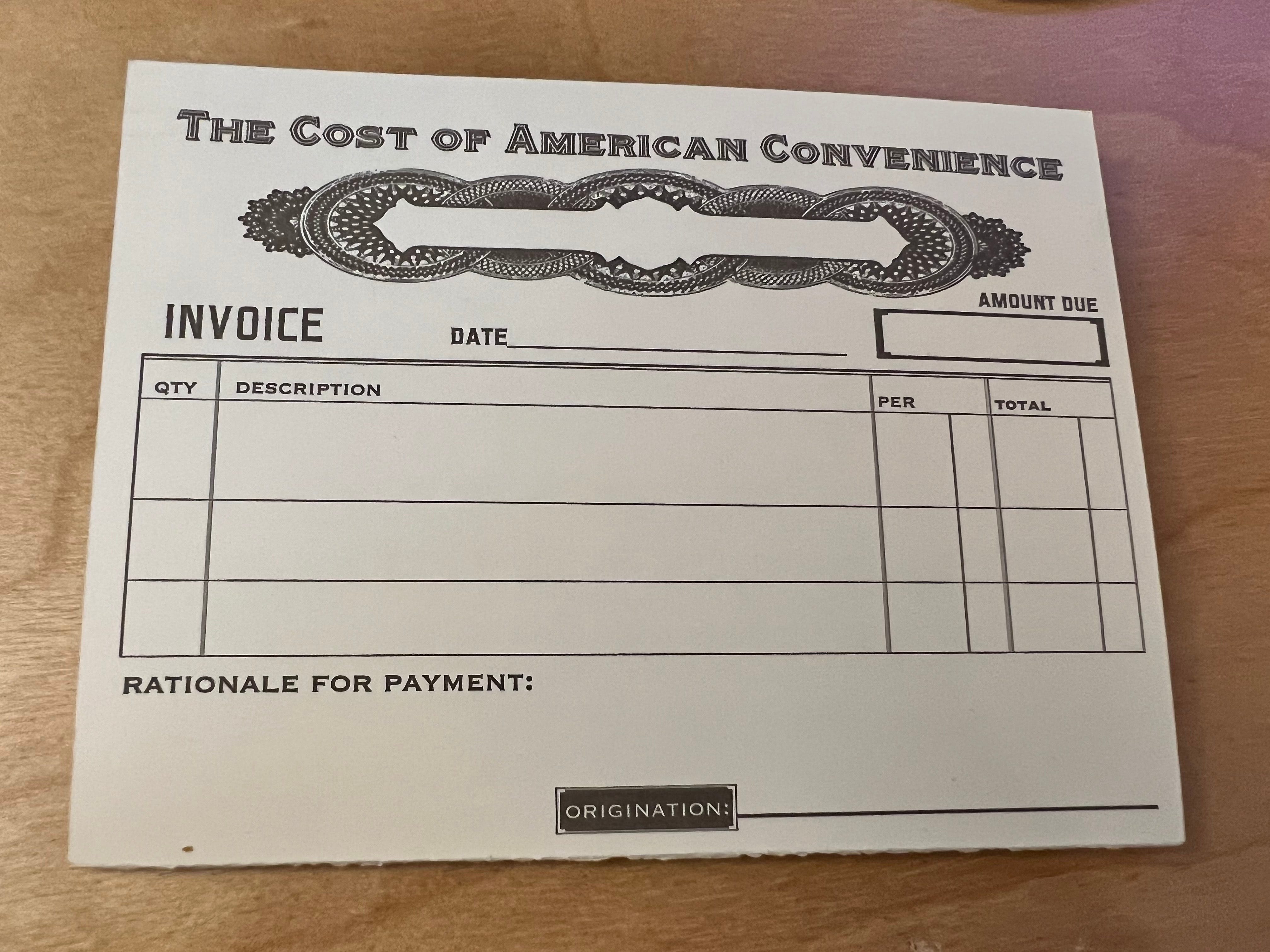 Photo of the blank invoice postcard