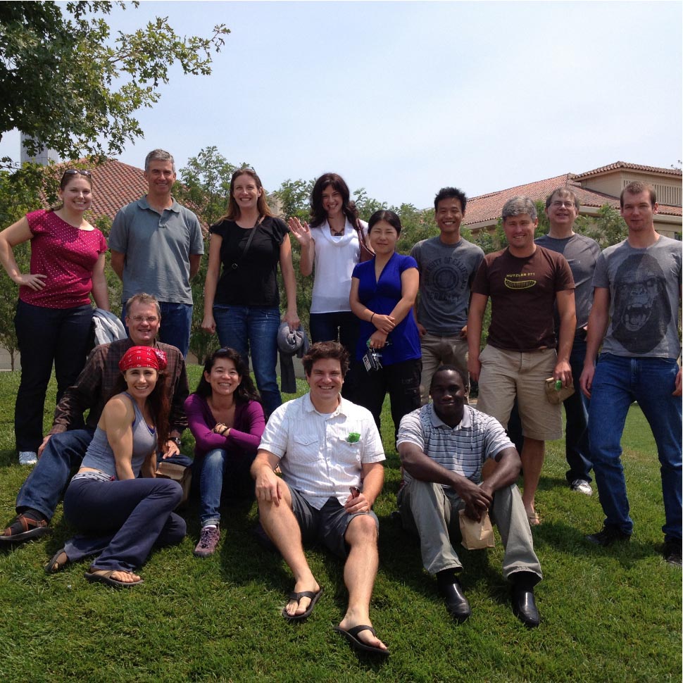 Daniel Schwartz (top row, second from left) and members of his Stanford AAA Lab, which has been doing research for five years on the interactions between learning and psycho-motor capacities such as symmetry. (Courtesy of Stanford AAA Lab)