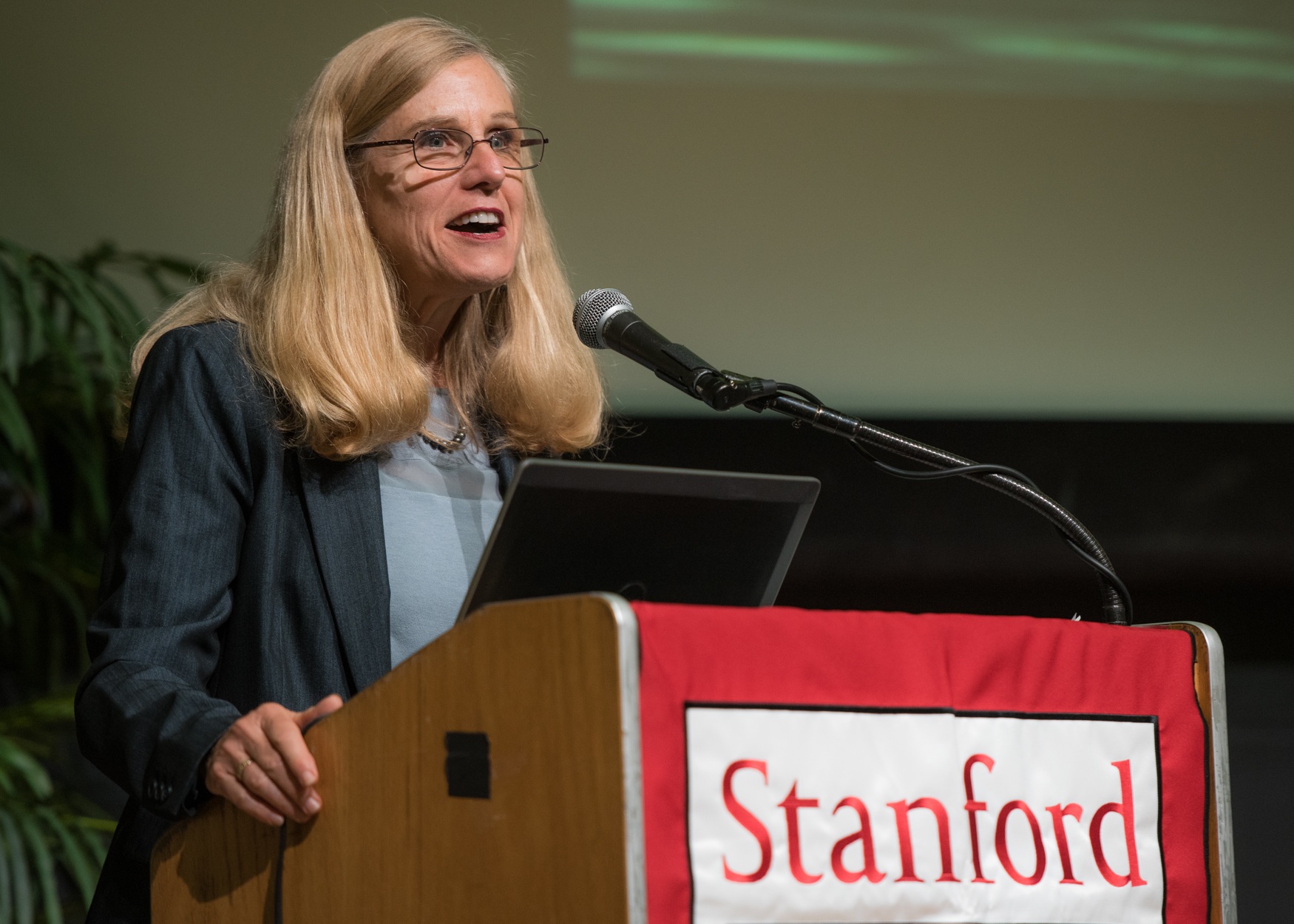 Dean Deborah Stipek introduces the speakers at the 2015 Cubberley Lecture (Photo: Steve Castillo)