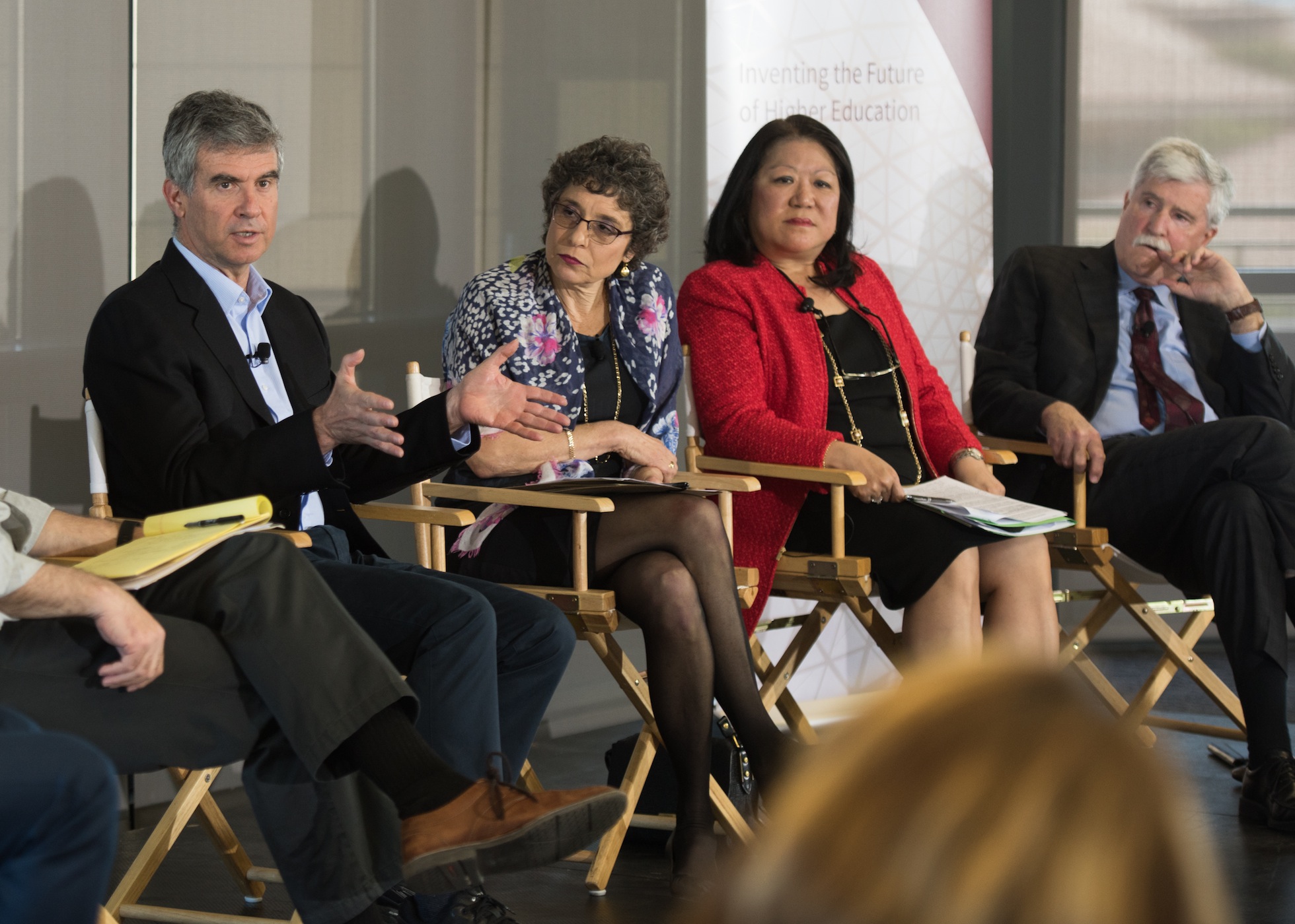 Dan Schwartz, Annalee Saxenian, Ellen Junn and Brian Murphy on the learning panel at Stanford. (Photo: Steve Castillo)
