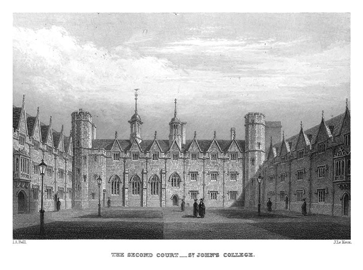 European institutions, such as Cambridge, helped initially define what it means to be a university. (Print c. 1840 by John Le Ceux, of Second Court, St. John's College, Cambridge)
