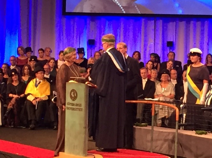 Milbrey McLaughlin receives honorary doctorate at University of Gothenburg. (Photo courtesy of Milbrey McLaughlin)