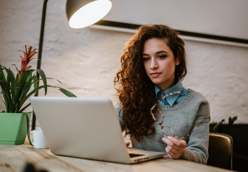 Female using a laptop.