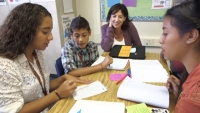 Jo Boaler (second from right) offers an alternative to the traditional drill and memorization emphasis in U.S. math classes. (Courtesy of Reel Link Films)