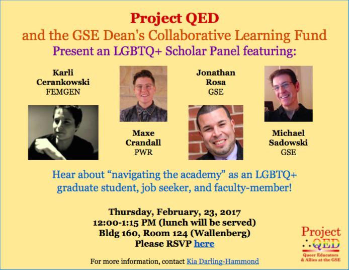 Project QED and the GSE Dean's Collaborative Learning Fund Present an LGBTQ+ Scholar Panel