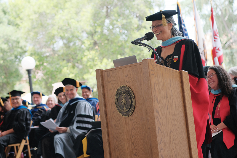 Professor Emerita Arnetha Ball addresses the graduates.