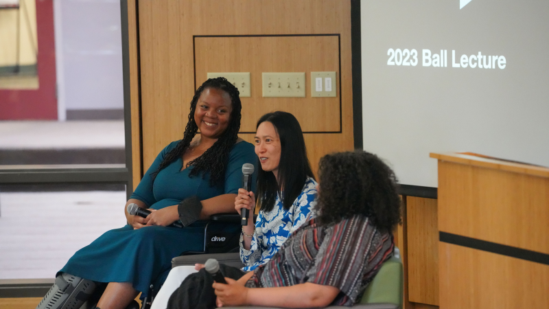 An alumni panel featured  Amanda Frye, PhD ’17 (left), and Tina Cheuk, PhD ’19 (center).