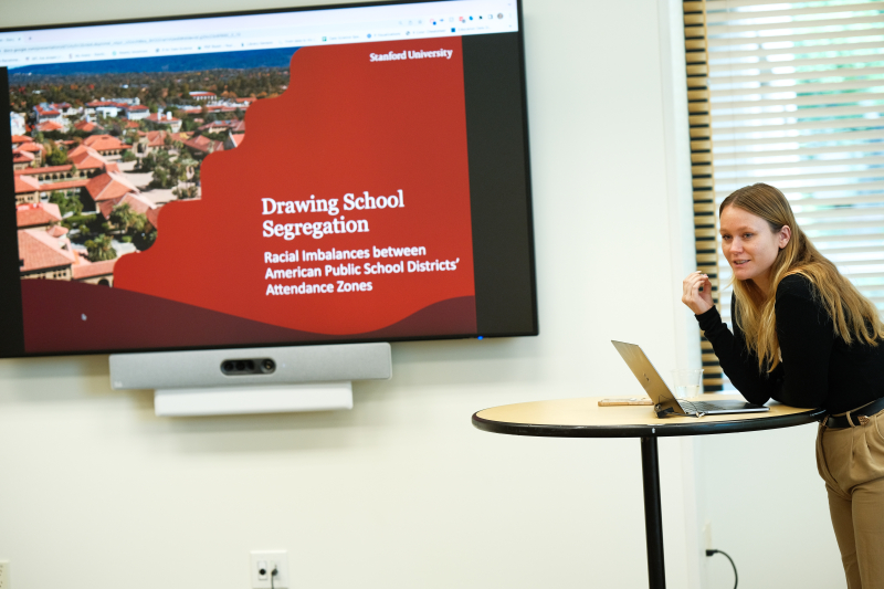 Master&#039;s student Lucy Caffrey-Maffei presents her research. (Photo: Ryan Zhang)