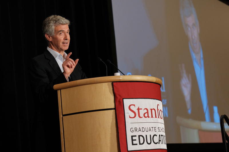 GSE Dean Dan Schwartz welcomes guests to the 2024 Stanford Graduate School of Education Cubberley Lecture. (Photo: Ryan Zhang)