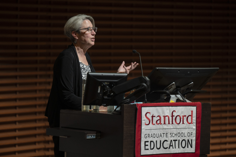 Janet Carlson, faculty director of the GSE’s Center to Support Excellence in Teaching, shared closing remarks at the event. (Photo: Rod Searcey)