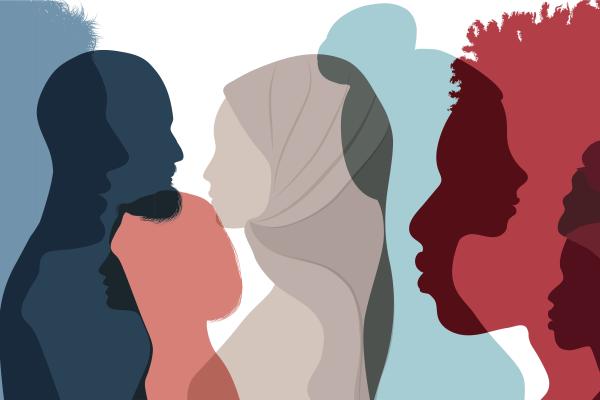 Illustration of silhouette of multiethnic adults