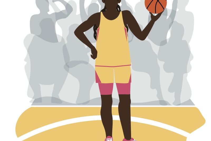 Illustration of female basketball player on the court