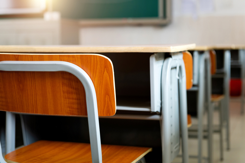 Empty chairs in a classroom