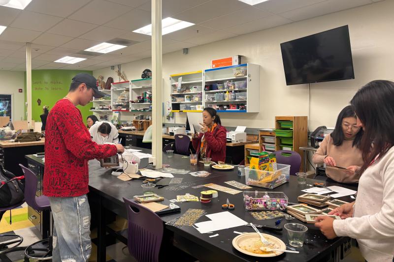 Students creating frames at the GSE Makery.