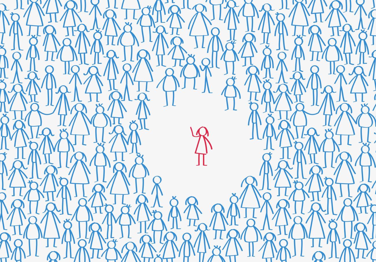 Illustration of a student separated from others