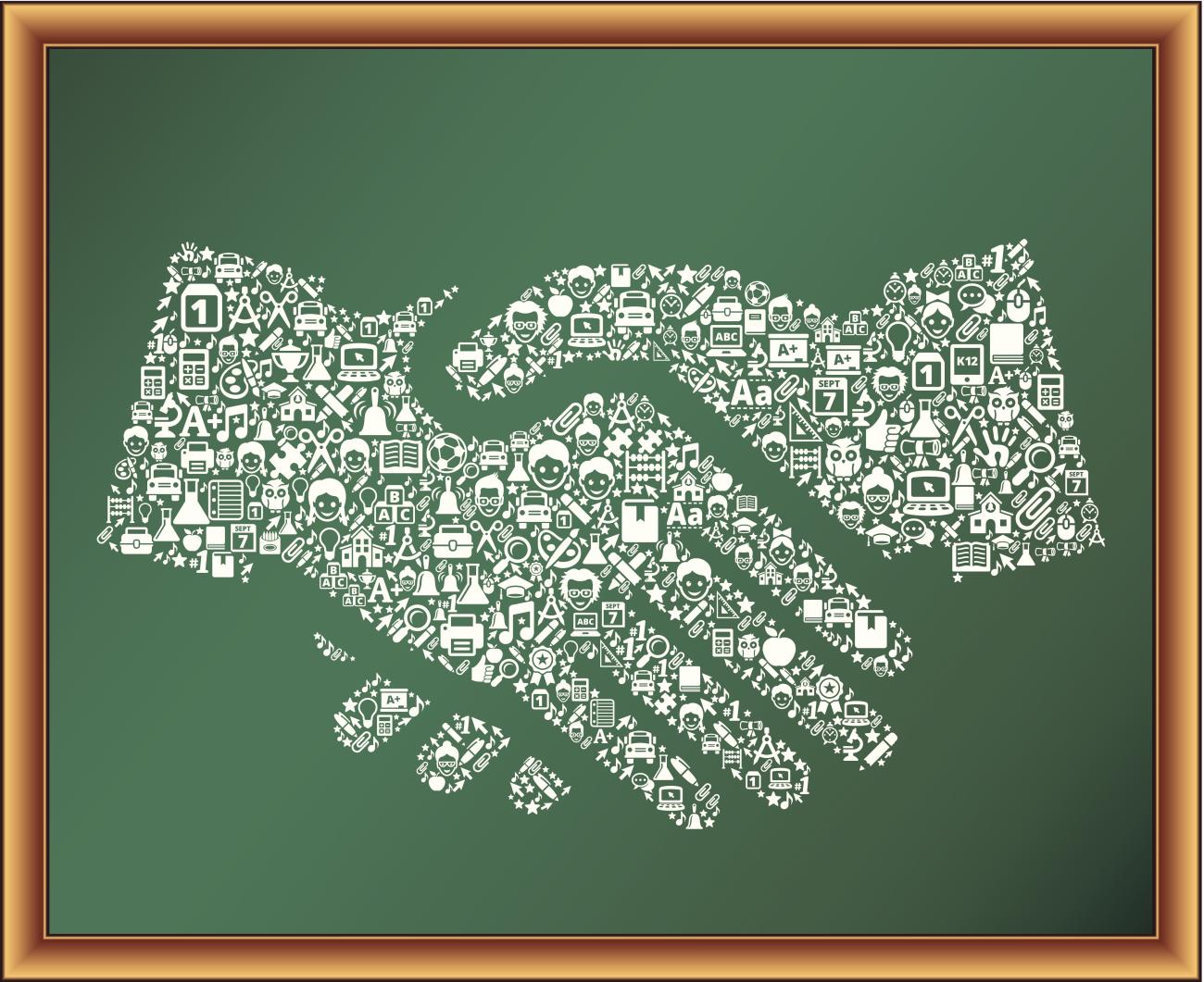 Illustration of handshake on a chalkboard