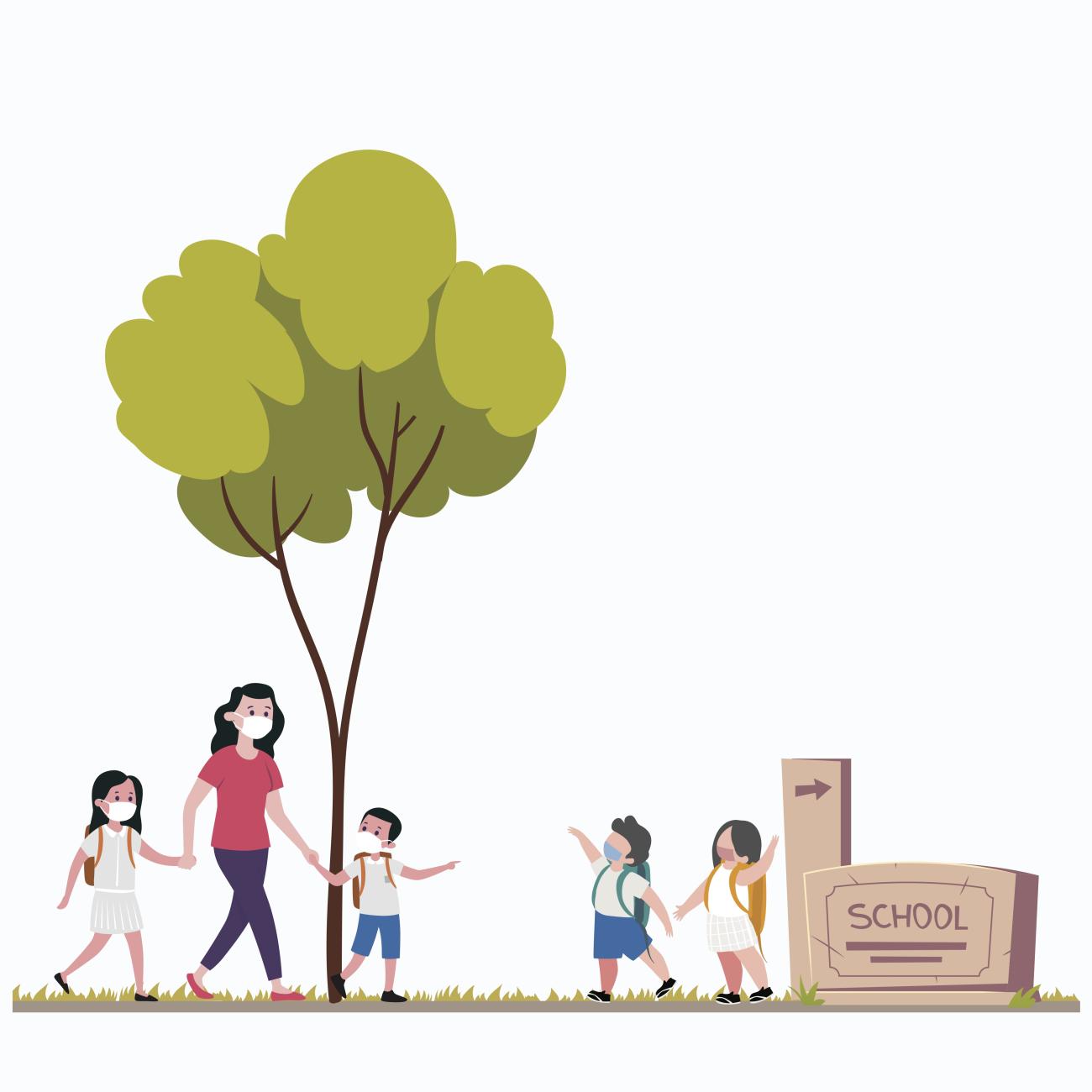 Illustration of kids walking to school