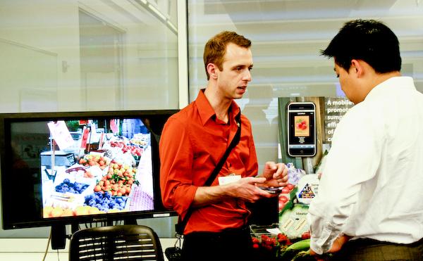 Keith McDaniel, a LDT graduate student, shows off his nutritional food applicati