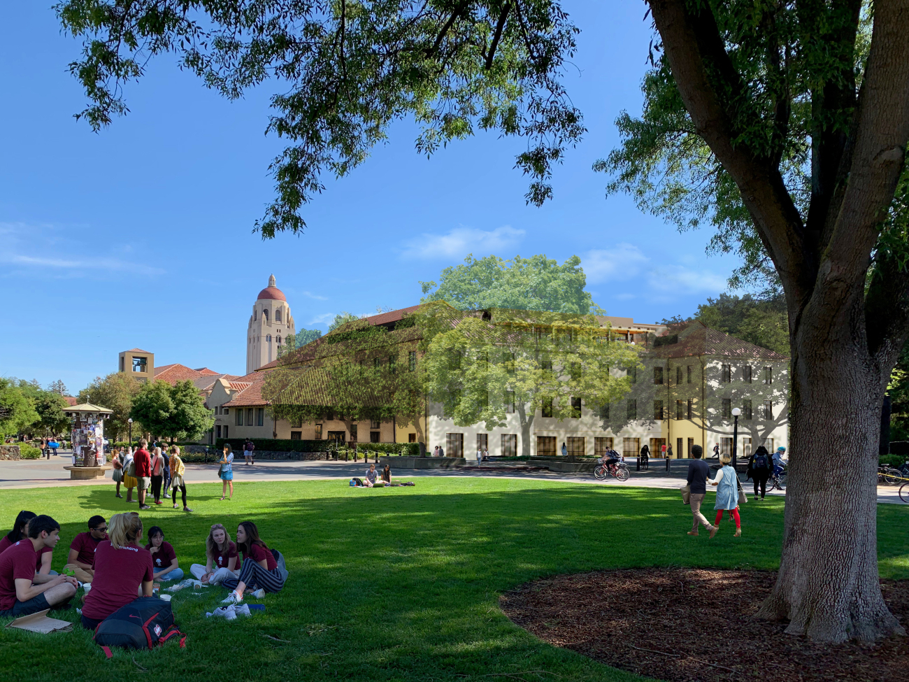 Rendering of GSE buildings with students on the lawn