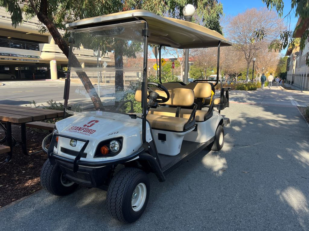 Photo of a golf cart on Stanford campus
