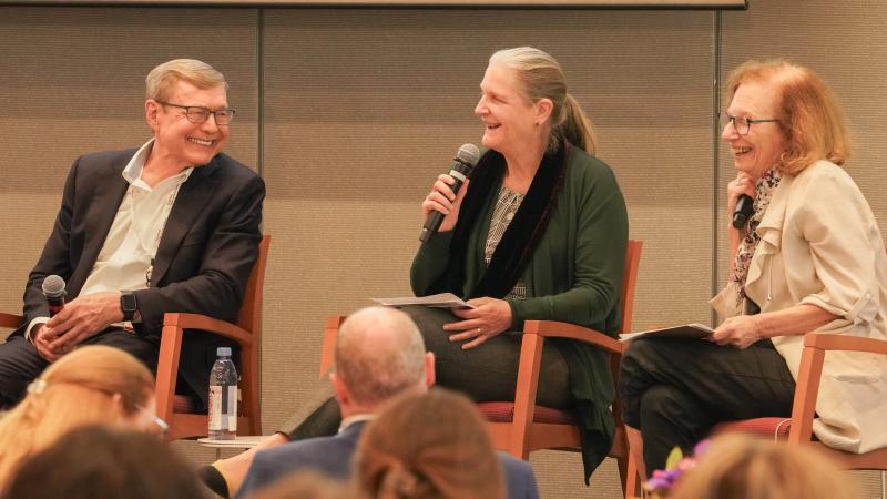 From left: University of Denver professor Douglas Clements; Linda Platas of San Francisco State University; and Susan Levine, professor at the University of Chicago, discuss ways to deepen and broaden math teaching in the classroom. (Photo: Marc Franklin)