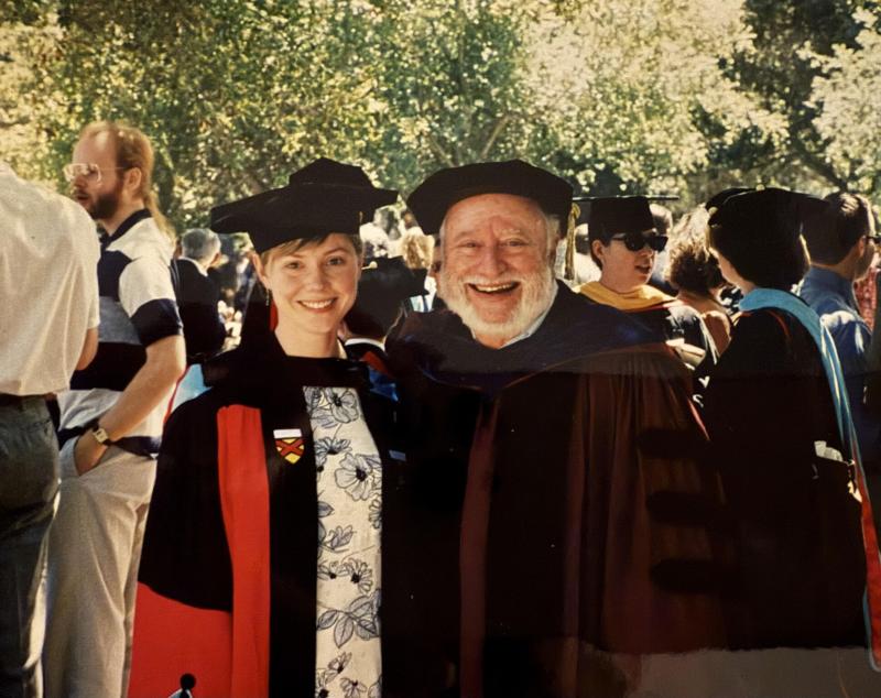 Lee Shulman (right) pictured here with former student Karen Hammerness at her PhD graduation in 1999. (Photo courtesy: Karen Hammerness)