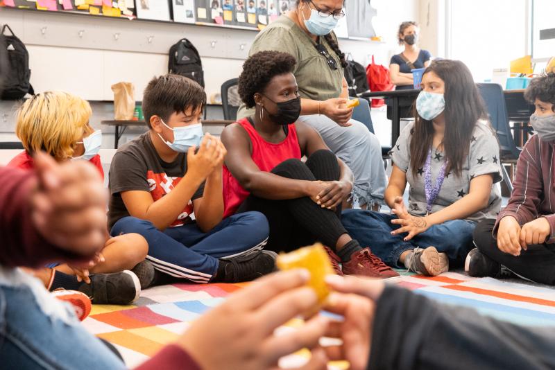 Drawing on her own background in theater, Kalokoh-Odeh took on a project with the class to write a play about the 1965-70 Delano Grape Strike. (Photo: Andrew Brodhead)