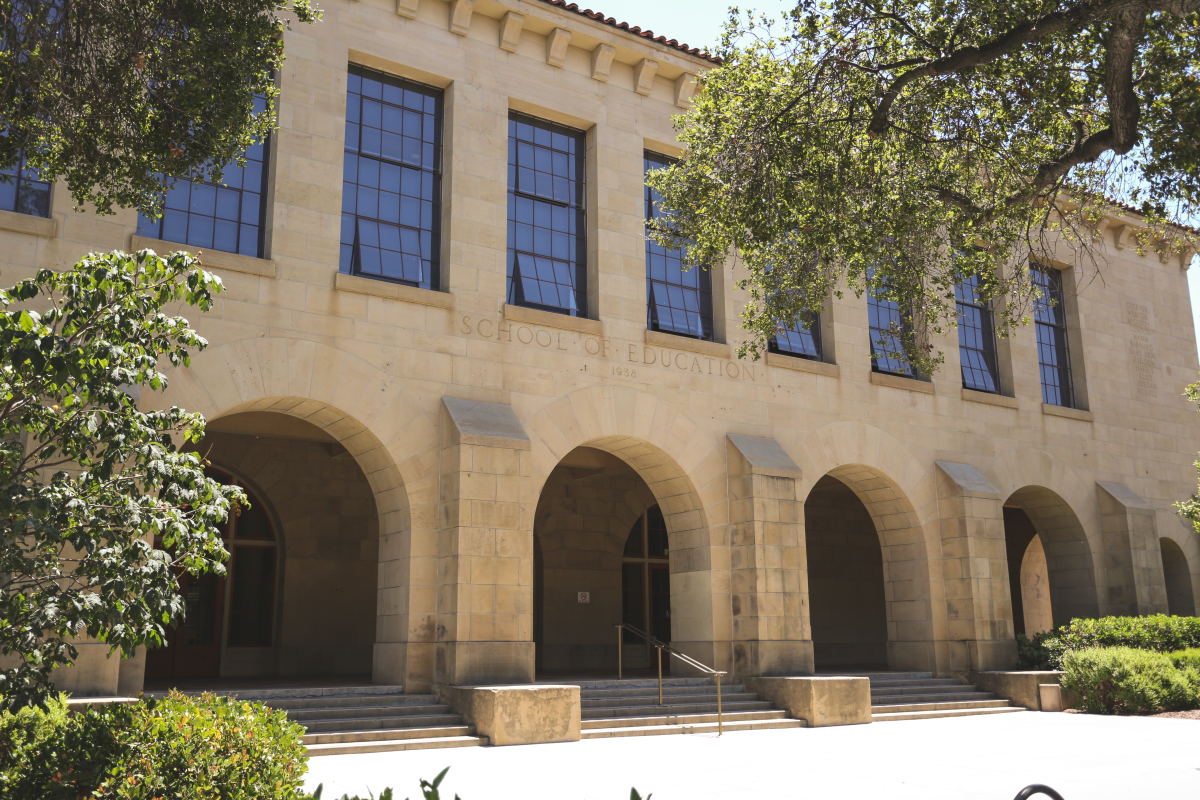 A photo of the front of the Stanford Graduate School of Education building
