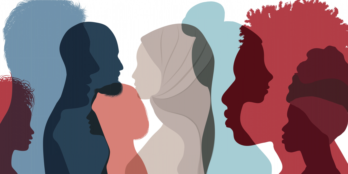 Illustration of silhouette of multiethnic adults