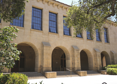 A photo of the front of the Stanford Graduate School of Education building