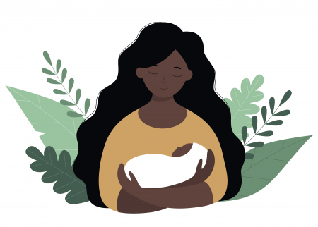 Image of Black woman with a baby in her arms