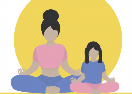 Illustration of woman and young girl meditating