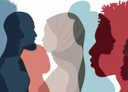Illustration of silhouette of multiethnic adults