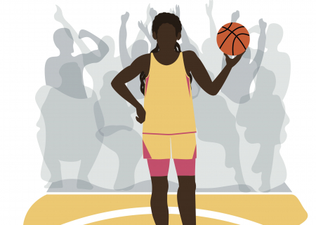 Illustration of female basketball player on the court