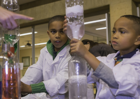 Lance and Miles Clunie took part in hands-on experiments during Community Science Night at the GSE in January 2017. 