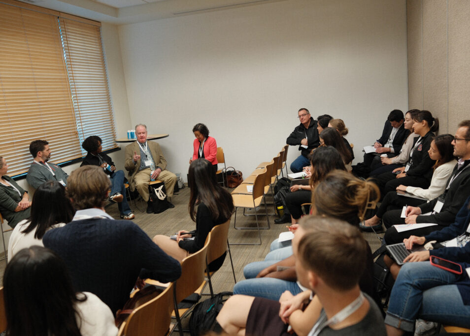 Students listen to a panel about careers in education entrepreneurship at the 2023 Accelerate Edtech Impact Summit.