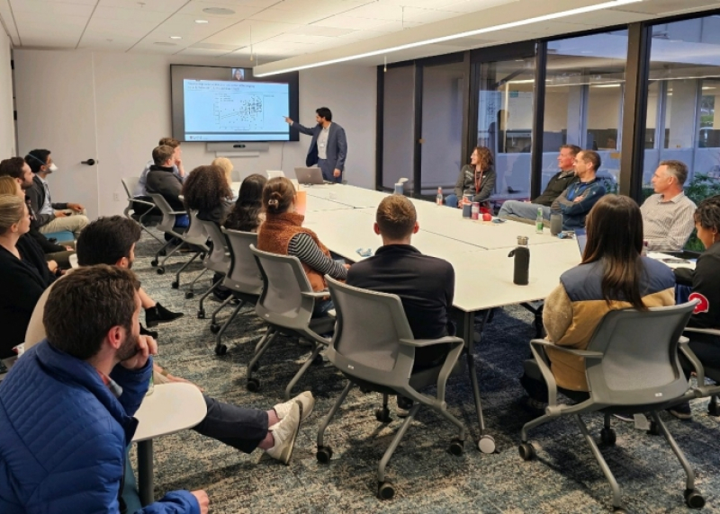 Albaraa Basfar, a Stanford postdoc in a pilot fellowship program led by the GSE and the School of Medicine, presents research in progress at a meeting in March. 