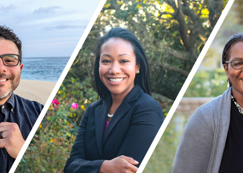 The 2023 Alumni Excellence in Education Award recipients are (from left to right) Marciano Gutierrez, MA '06; Su Jin Jez, MA '06; and Joi Spencer, MA '99.   