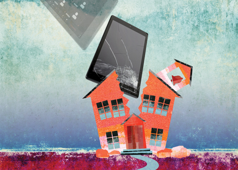 Illustration of a schoolhouse split in half