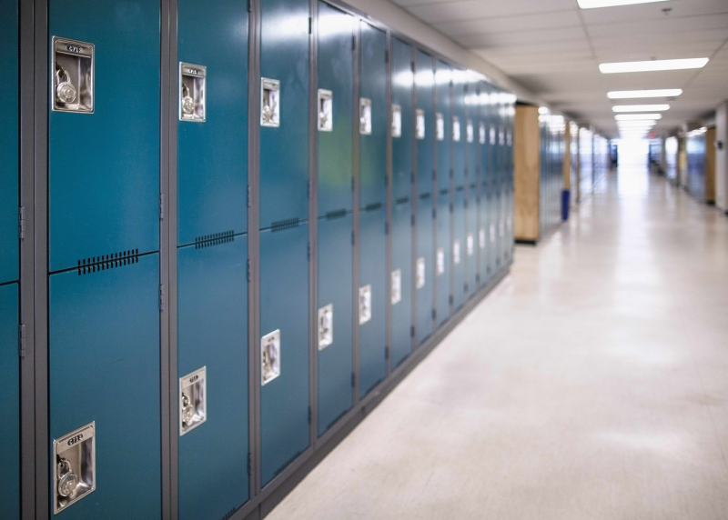 Photo of an empty school hallway