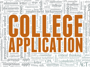 Illustration of a word cloud of terms associated with college applications