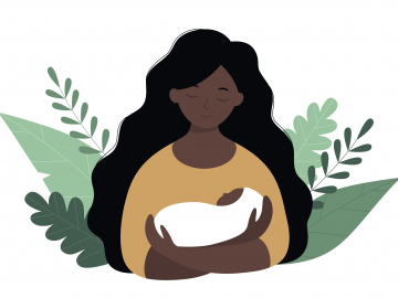 Image of Black woman with a baby in her arms