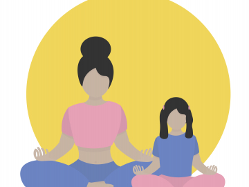 Illustration of woman and young girl meditating