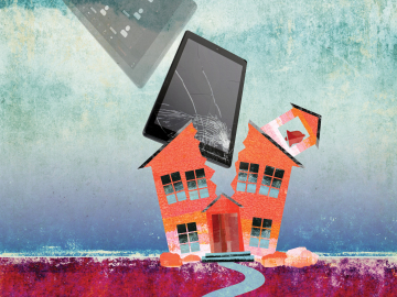 Illustration of a schoolhouse split in half