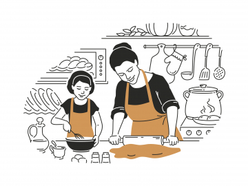 Image of mother cooking with daughter