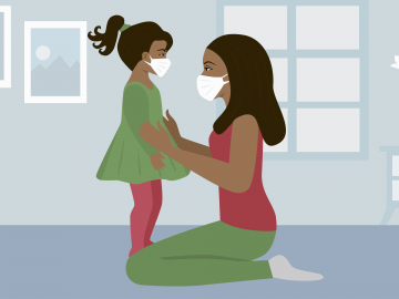 Image of a young girl and her mother with masks on