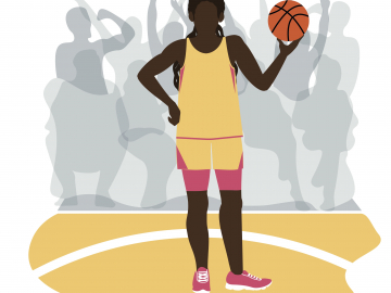 Illustration of female basketball player on the court