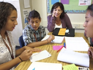 Jo Boaler (second from right) offers an alternative to the traditional drill and memorization emphasis in U.S. math classes. (Courtesy of Reel Link Films)